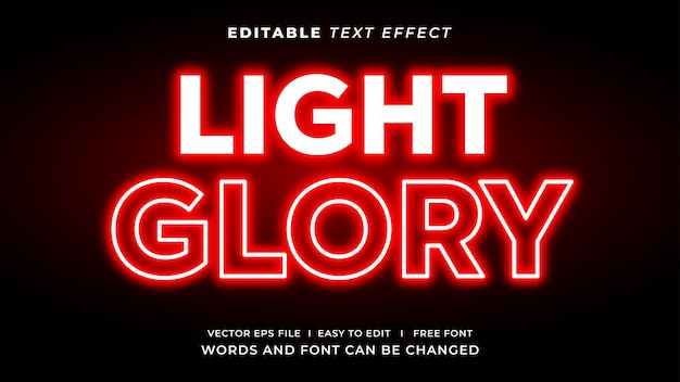 Efecto de texto editable en estilo neón rojo claro.