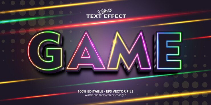 Vector efecto de texto editable estilo neón, texto del juego
