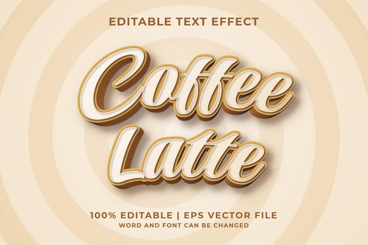 Vector efecto de texto editable - estilo de plantilla 3d coffee latte vector premium