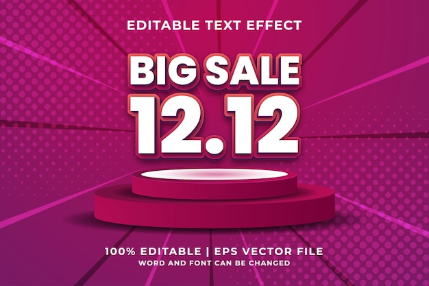 Efecto de texto editable: estilo de plantilla 3d de gran venta 12.12 vector premium