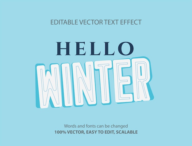 Efecto de texto editable Estilo de plantilla 3D de hola invierno Vector premium