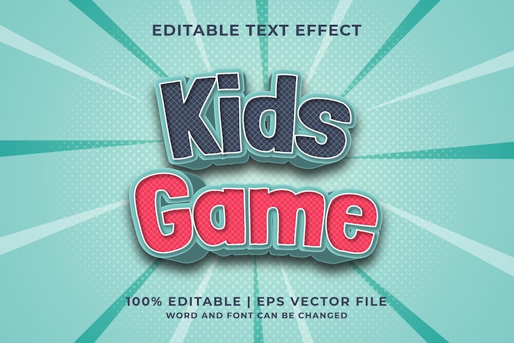 Vector efecto de texto editable: estilo de plantilla 3d de juego de niños vector premium