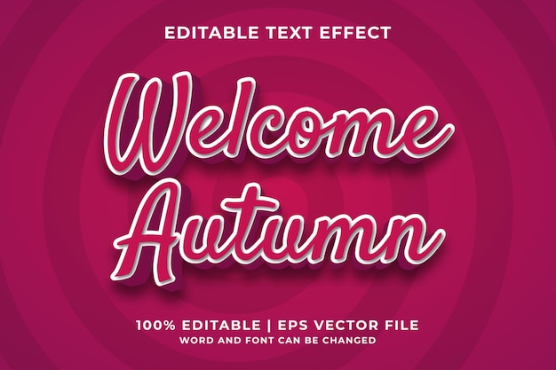 Efecto de texto editable: estilo de plantilla de bienvenida otoño 3d vector premium