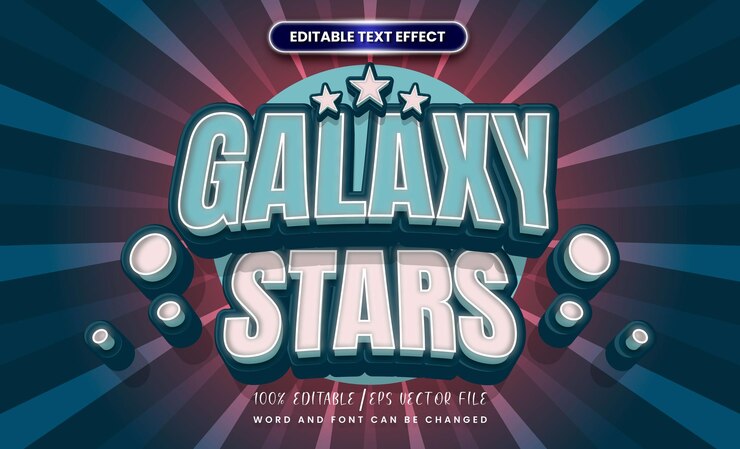 Vector efecto de texto editable estilo de plantilla de dibujos animados en 3d de la estrella de la galaxia