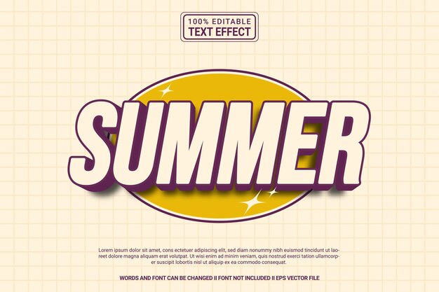Efecto de texto editable Estilo de plantilla de dibujos animados 3D de verano vector premium moderno