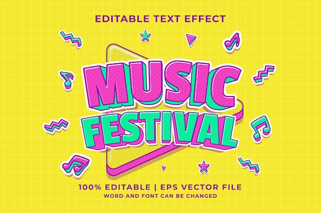 Efecto de texto editable: estilo de plantilla de dibujos animados de festival de música vector premium