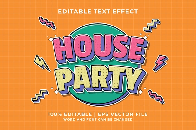 Efecto de texto editable - estilo de plantilla de dibujos animados de fiesta en casa vector premium
