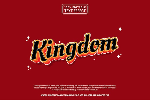 Efecto de texto editable estilo de plantilla de dibujos animados Kingdom 3d vector premium moderno