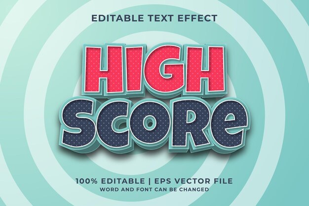 Efecto de texto editable: estilo de plantilla de puntuación alta vector premium
