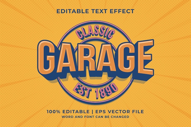 Efecto de texto editable: estilo de plantilla retro de garaje clásico vector premium