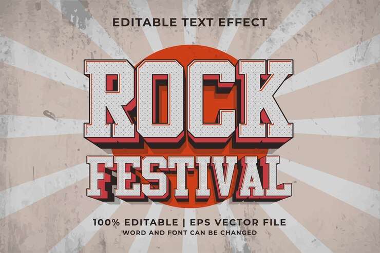 Vector efecto de texto editable - estilo de plantilla rock festival retro vector premium