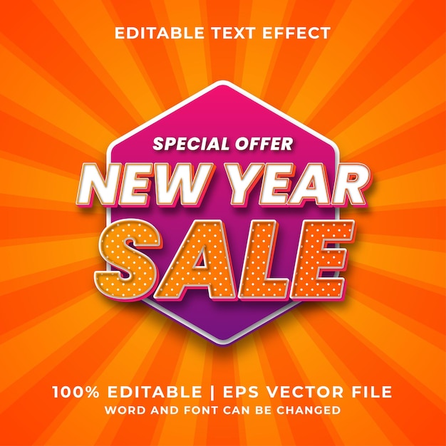 Efecto de texto editable: estilo de plantilla de venta de año nuevo vector premium