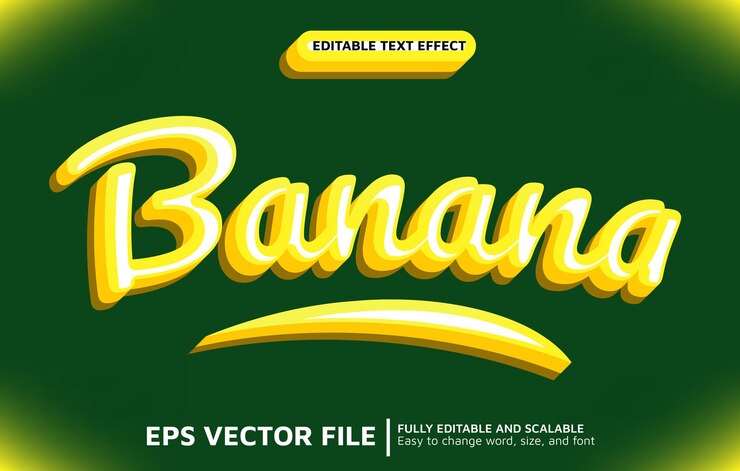 Vector efecto de texto editable con estilo de plátano 3d simple