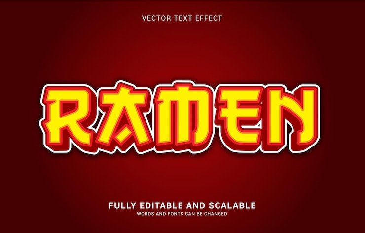 Vector efecto de texto editable, el estilo ramen se puede usar para hacer título