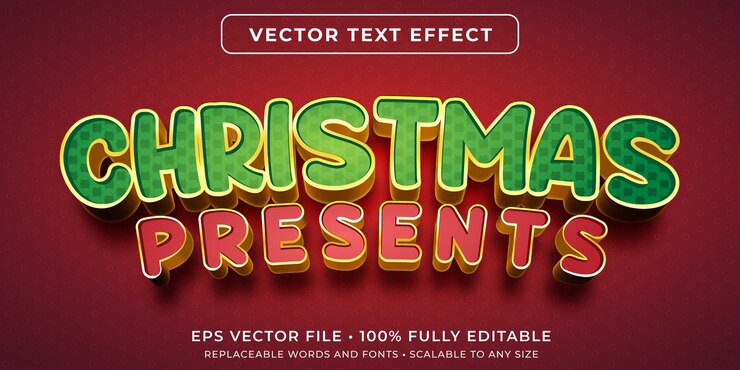Vector efecto de texto editable en estilo de regalos navideños