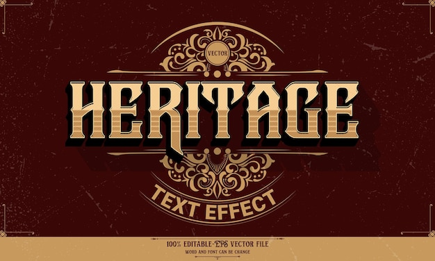 Vector efecto de texto editable de estilo retro vintage heritage