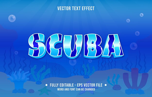 Efecto de texto editable estilo de tema de patrón de peces de mar océano para plantilla de medios digitales e impresos