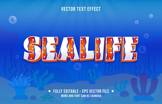 Efecto de texto editable estilo de tema de patrón de peces de mar océano para plantilla de medios digitales e impresos