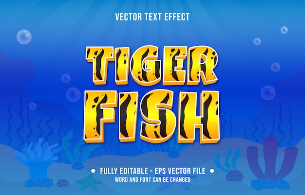 Efecto de texto editable estilo de tema de patrón de peces de mar océano para plantilla de medios digitales e impresos