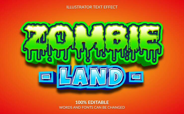 Vector efecto de texto editable, estilo de texto 3d zombie land para videojuegos
