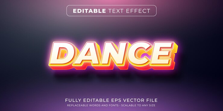 Vector efecto de texto editable en estilo de texto de danza neón.