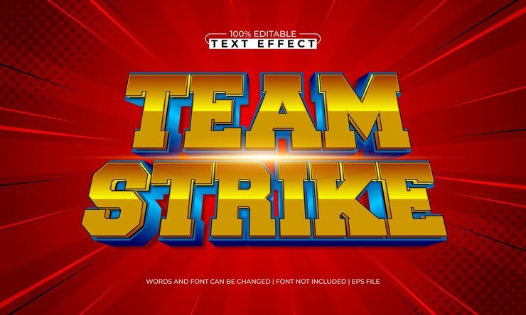 Vector efecto de texto editable con un estilo de texto de equipo y campeón