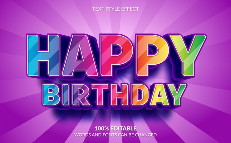 Vector efecto de texto editable, estilo de texto de feliz cumpleaños en 3d