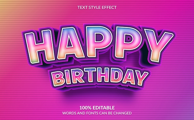 Vector efecto de texto editable, estilo de texto de feliz cumpleaños del arco iris