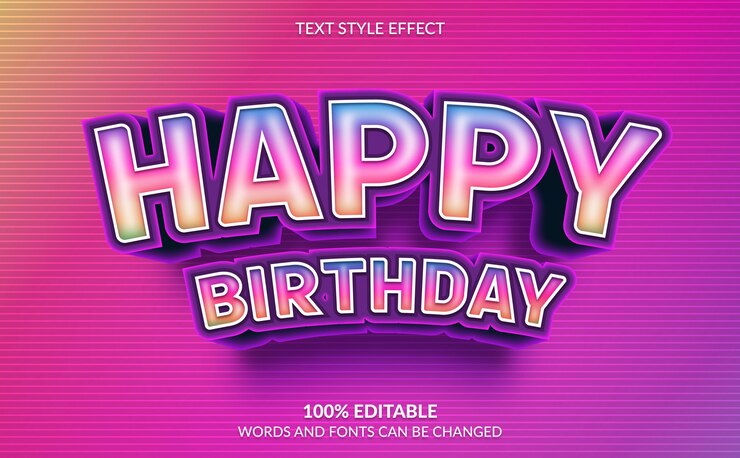 Vector efecto de texto editable, estilo de texto de feliz cumpleaños del arco iris
