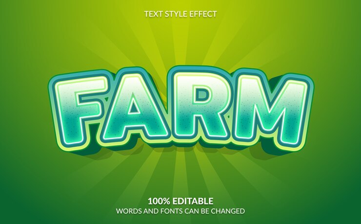 Vector efecto de texto editable, estilo de texto green farm