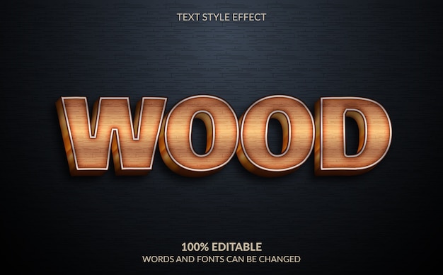 Efecto de texto editable, estilo de texto de madera marrón