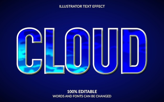 Efecto de texto editable, estilo de texto de nube azul