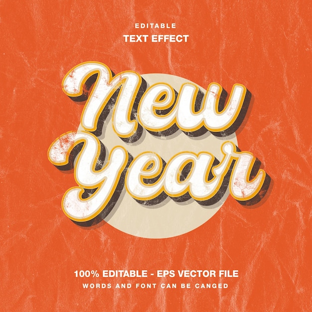 Efecto de texto editable de estilo vintage de año nuevo