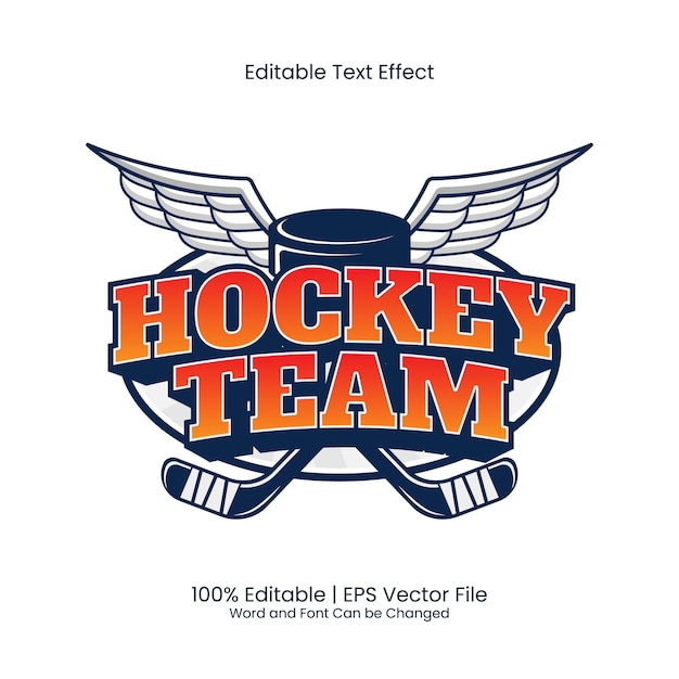 Vector efecto de texto editable: estilo vintage del logotipo del emblema del equipo de hockey sobre hielo