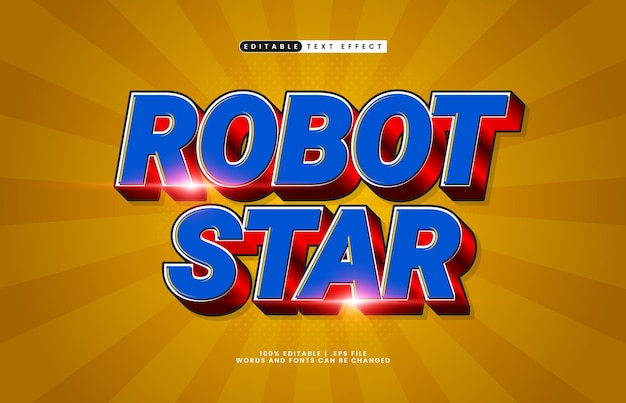 efecto de texto editable de estrella de robot con un robot y un estilo de texto inteligente