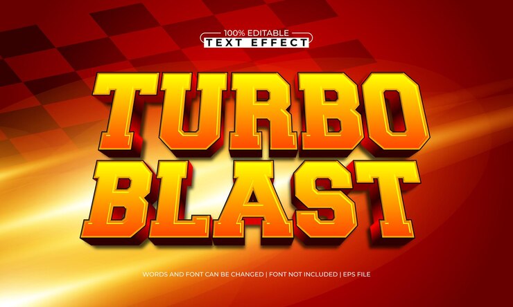 Vector efecto de texto editable de explosión turbo con un estilo de texto de velocidad y carrera