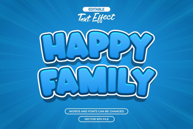 Efecto de texto editable de familia feliz con fondo cómico
