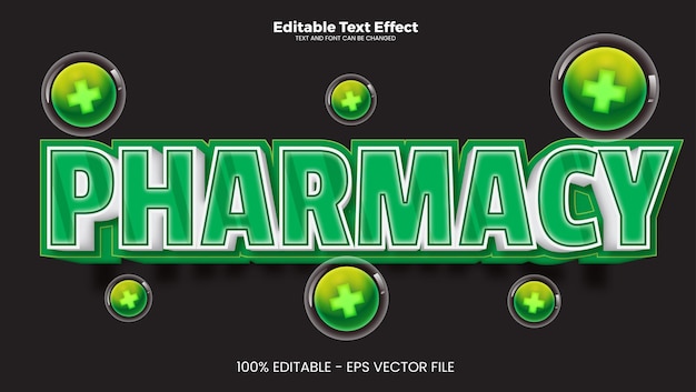 Efecto de texto editable de farmacia en el estilo de la tendencia moderna