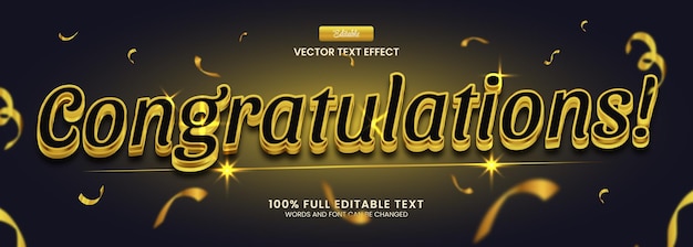 Efecto de texto editable Felicidades Ilustración vectorial de texto dorado 3D