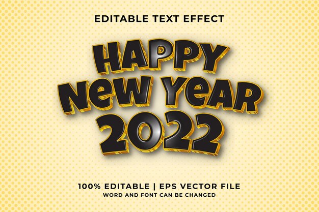 Efecto de texto editable feliz año nuevo 2022 estilo de plantilla 3d vector premium