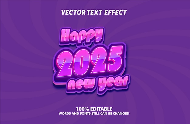 Efecto de texto editable Feliz Año Nuevo 2025 modelo de dibujos animados estilo vector premium Año de la Serpiente