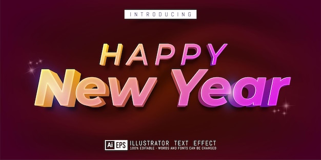 Efecto de texto editable feliz año nuevo concepto de estilo de texto de efecto 3d