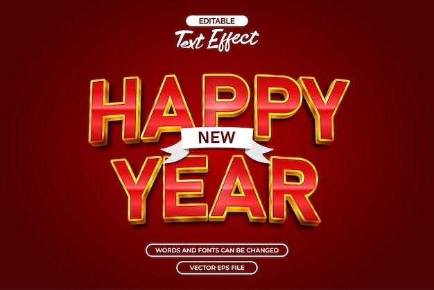 Efecto de texto editable feliz año nuevo con fondo rojo