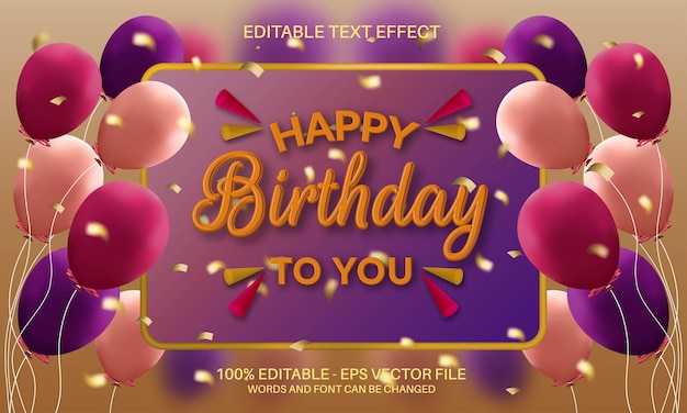 Efecto de texto editable Feliz cumpleaños con decoración realista de globos de colores