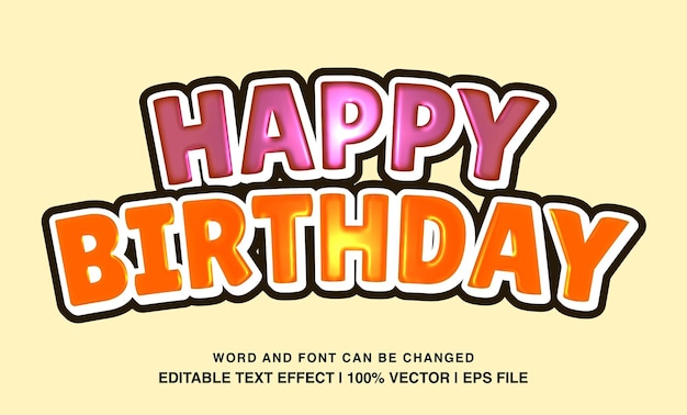 efecto de texto editable feliz cumpleaños en negrita brillante