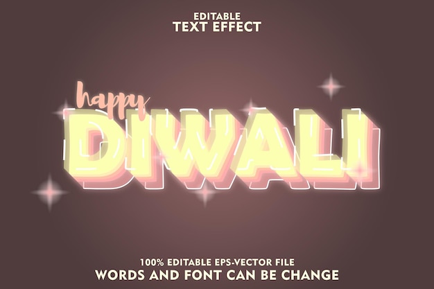 efecto de texto editable feliz diwali en relieve estilo neón