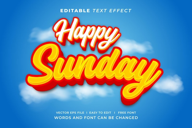 Efecto de texto editable feliz domingo estilo 3d