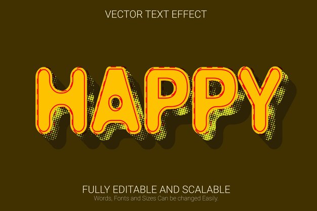 Vector efecto de texto editable feliz, estilo de texto de color naranja