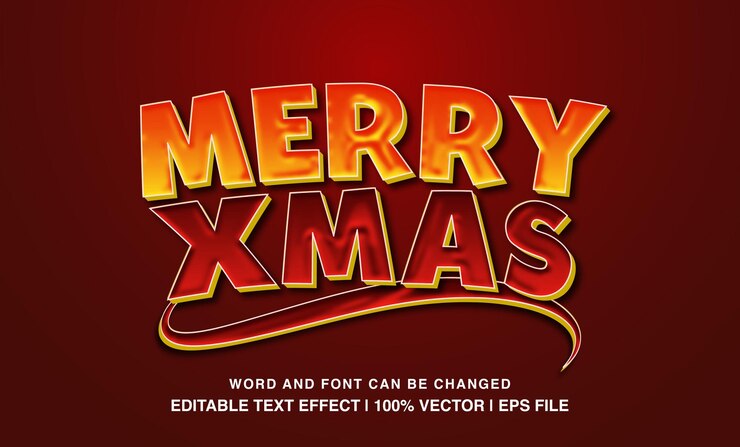 Vector efecto de texto editable feliz navidad rojo y amarillo