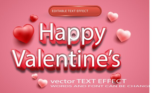 Efecto de texto editable feliz san valentín
